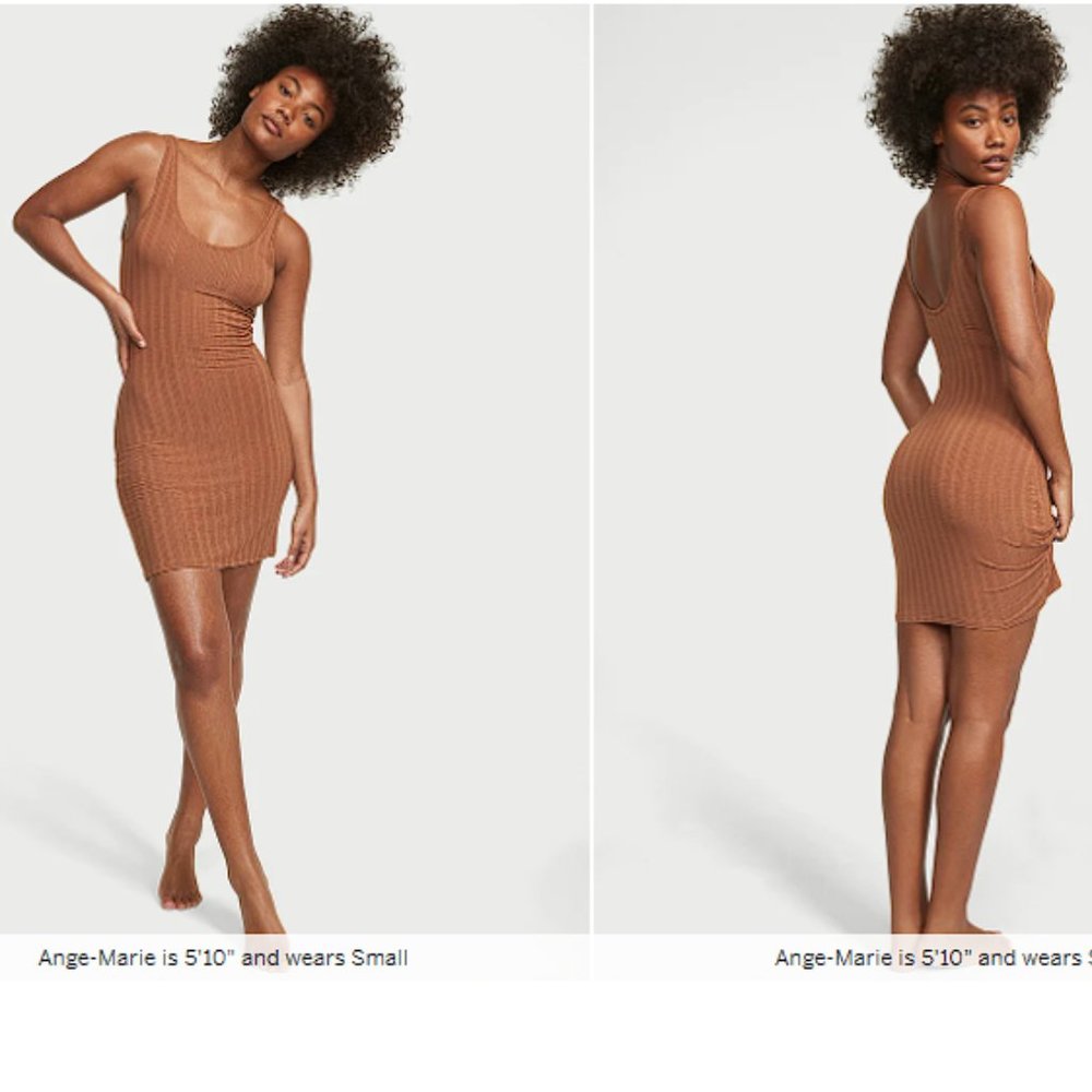 VICTORIA'S SECRET Luxe Modal Ribbed Slip / Nightgown Caramel Sexy NWT - Picture 6 of 6